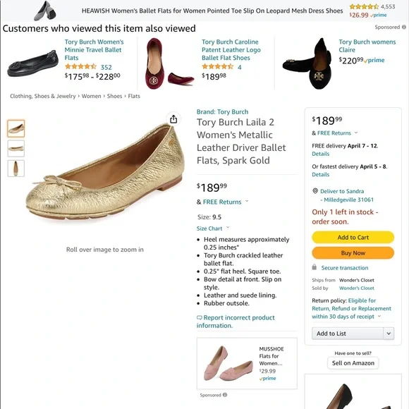 Tory Burch Laila 2 dk gray crinkle leather flats